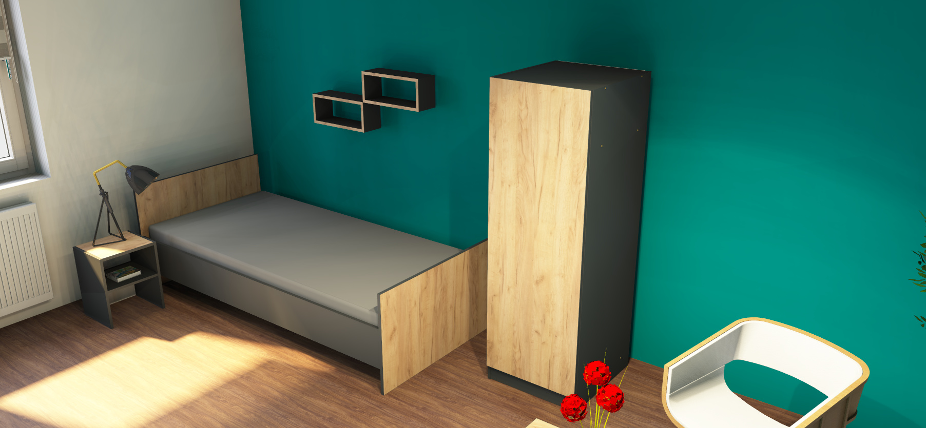 A set of furniture for an employee's apartment.